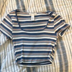 Full Tilt Blue and White Fitted Crop T-Shirt Short Sleeve🩵